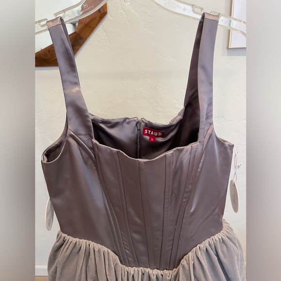 STAUD Landscape Dress corset dress silver tulle dress size 14 large - Picture 12 of 16